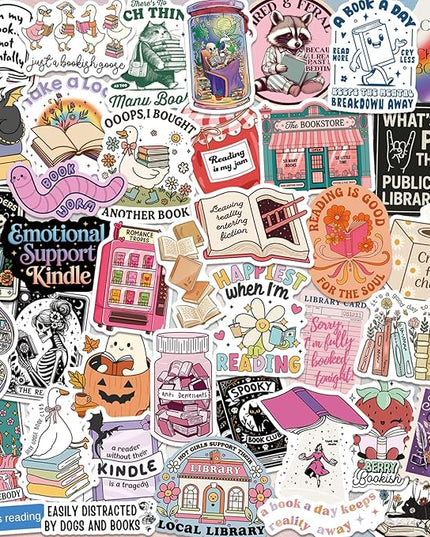 300 PCS Book Stickers for Kindle, Bookish Sticker Pack Reading Waterproof Vinyl Decals for Laptop, Ebook Readers, Water Bottle, Phone, Journal, Scrapbook, No Repeats (Glossy)