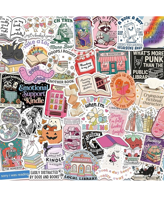 300 PCS Book Stickers for Kindle, Bookish Sticker Pack Reading Waterproof Vinyl Decals for Laptop, Ebook Readers, Water Bottle, Phone, Journal, Scrapbook, No Repeats (Glossy)