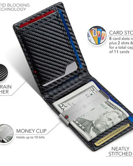 SERMAN BRANDS Money Clip Wallet - Mens Wallets slim Front Pocket RFID Blocking Card Holder Minimalist Mini Bifold