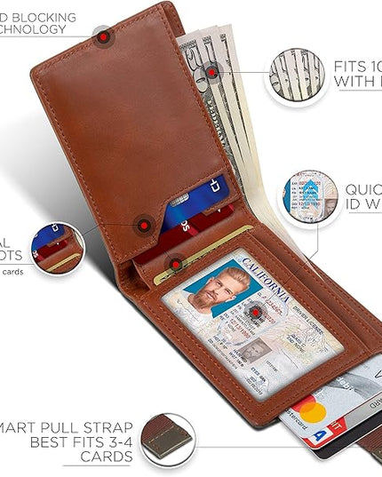 SERMAN BRANDS RFID Blocking Slim Bifold Genuine Leather Thin Minimalist Front Pocket Wallets for Men Billfold Wallet Men Gift