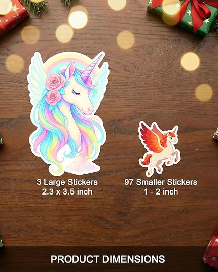 100 PCS Unicorns Stickers Pack – Cute Funny Animal Vinyl Decals for Laptop, Water Bottle, Scrapbook, Car, Hard Hat – Gift for Teens, Adults, Christmas Birthday Unicorn Wall Decorative 9 Sheets
