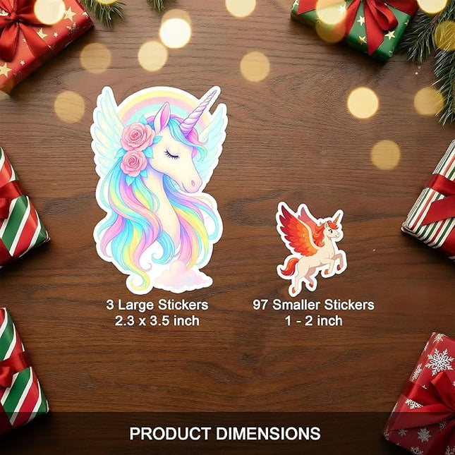 100 PCS Unicorns Stickers Pack – Cute Funny Animal Vinyl Decals for Laptop, Water Bottle, Scrapbook, Car, Hard Hat – Gift for Teens, Adults, Christmas Birthday Unicorn Wall Decorative 9 Sheets