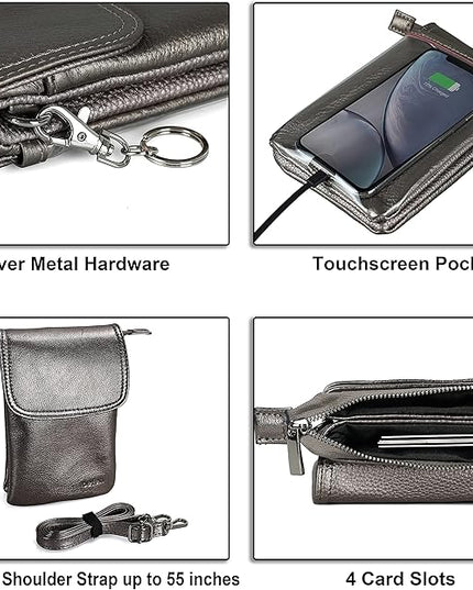 befen Genuine Leather Small Crossbody Bags for Women Cell Phone Bag Cross Body Purses,Silver Zipper