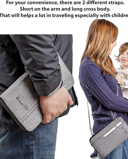 Valante Premium Family Travel Document Organizer Capacious RFID Passport Holder Wallet (Large, gray)