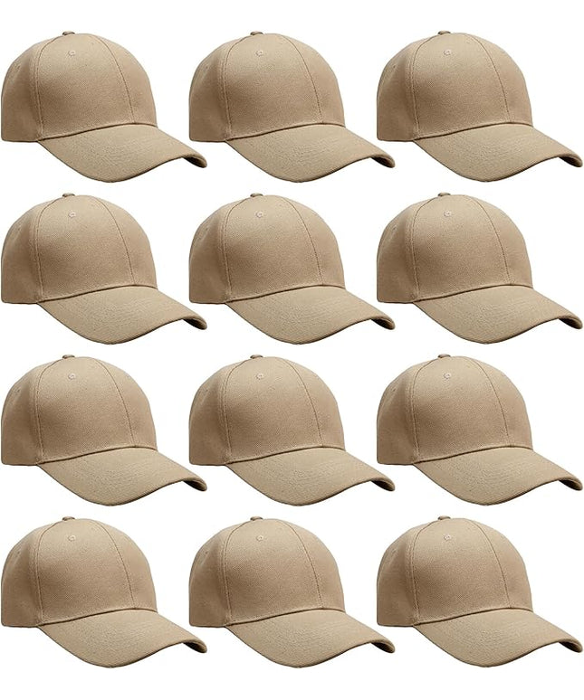 Falari Wholesale Bulk Lot 12-Pack Baseball Cap Adjustable Size Plain Blank Solid Color