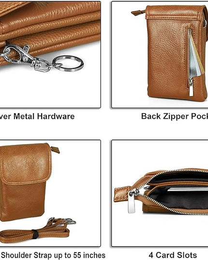 befen Genuine Leather Small Crossbody Bags for Women Cell Phone Bag Cross Body Purses,Silver Zipper
