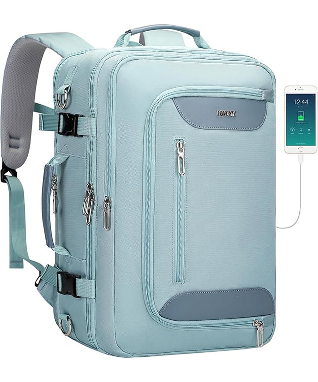 PIJUSHI Travel Backpack for Women Flight Approved Carry on Bag 16 inch Laptop Personal Item Daypack with Shoe Compartment(PE038 Blue)