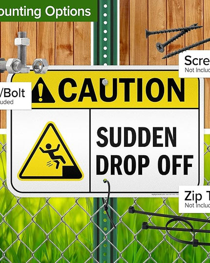 Caution Sudden Drop Off Sign, 12x18 Inches, 3M EGP Reflective .063 Aluminum, Fade Resistant, Made in USA by My Sign Center
