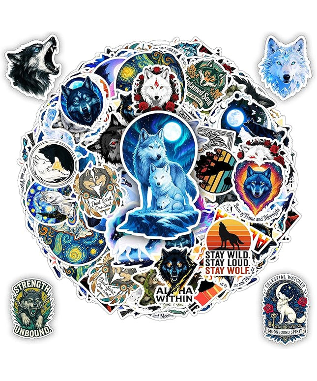 100 Pcs Wolf Stickers Pack Magic Animals Sticker Vinyl Cute Moon Mystic Family Wolves Car Decals Laptop Decor Water Bottles Scrapbook Hard Hat Gift for Unisex Adults Teen Men Women