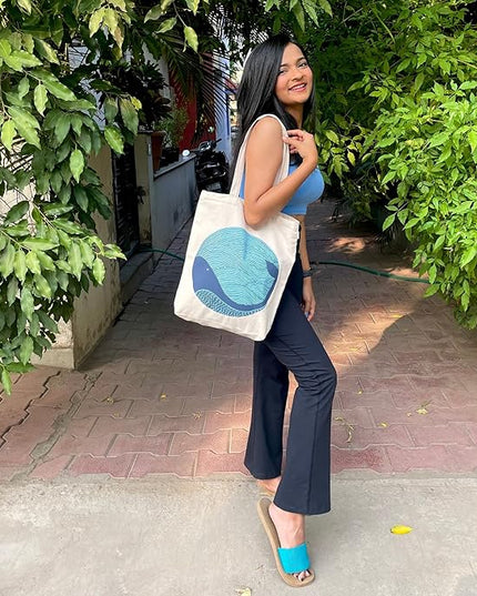 Ecoright Tote Bag for Women with Zipper, Small Tote Bag, Canvas Bag, Reusable Cotton Bag for Beach, Grocery, School & Work