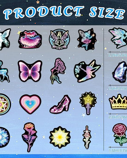 Glow in The Dark Neon Princess Water Bottle Stickers for Kids, 50 Pcs Fairy Waterproof Vinyl Laptop Decals, Teens Girls Boys Adults Phone Case Skateboard Luggage Decor