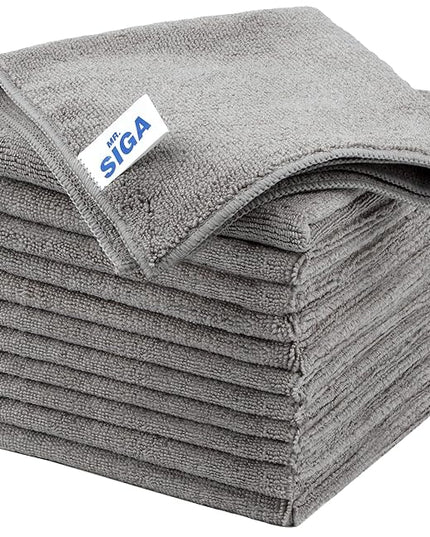 MR.SIGA Microfiber Cleaning Cloth, All-Purpose Microfiber Towels, Streak Free Cleaning Rags, Pack of 12, Grey, Size 32 x 32 cm(12.6 x 12.6 inch)