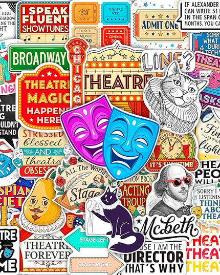 100Pcs Theatre Stickers for Laptop, Drama Stickers and Decals - Theatre Gifts - Drama Party Supplies - Gift for Women & Men