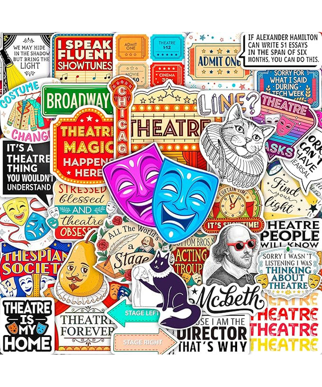 100Pcs Theatre Stickers for Laptop, Drama Stickers and Decals - Theatre Gifts - Drama Party Supplies - Gift for Women & Men