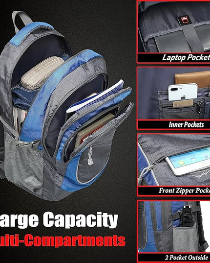 ProEtrade Backpack Bookbag for College Sturdy Travel Business Hiking Fit Laptop Up to 15.6 Inch Multi Compartment Gifts for Men Women Night Light Reflective (Blue)