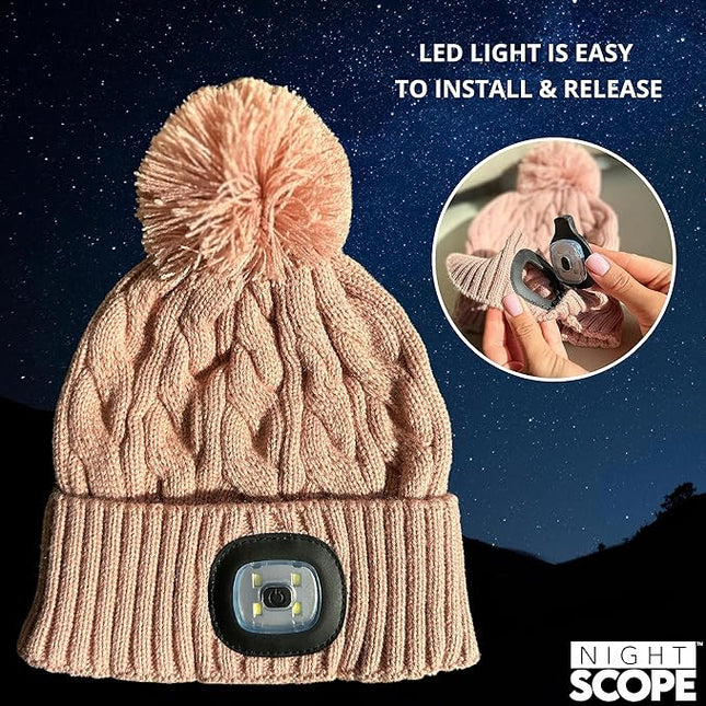 Night Scope Classic Rechargeable LED Warm Knit Beanie Head Light Hat Headlamp for Outdoor Activities
