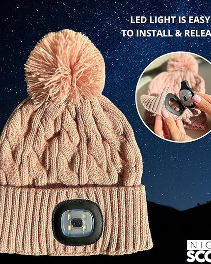 Night Scope Classic Rechargeable LED Warm Knit Beanie Head Light Hat Headlamp for Outdoor Activities
