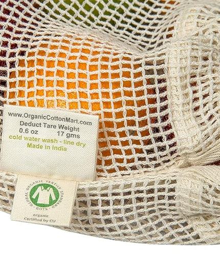Reusable Mesh Produce Bags made from 100% Organic Cotton - 12"x10", Perfect Reusable Net Vegetable Bags - Washable Fruit, Vegetable & Produce Sacks (3 Medium)