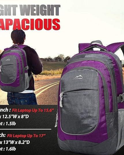 ProEtrade Backpack Bookbag for College Sturdy Travel Business Hiking Fit Laptop Up to 15.6 Inch Multi Compartment Gifts for Men Women Night Light Reflective (Purple A)