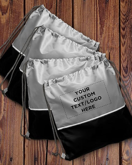 DISCOUNT PROMOS Custom Easy Go Drawstring Backpack Set of 10/50/100, Personalized Bulk Pack - Great for Travelling, Gym and for Everyday Use - Black