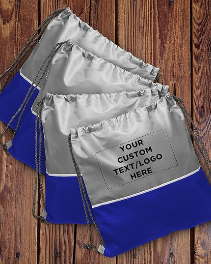 DISCOUNT PROMOS Custom Easy Go Drawstring Backpack Set of 10/50/100, Personalized Bulk Pack - Great for Travelling, Gym and for Everyday Use - Blue
