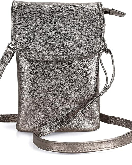 befen Genuine Leather Small Crossbody Bags for Women Cell Phone Bag Cross Body Purses,Silver Zipper