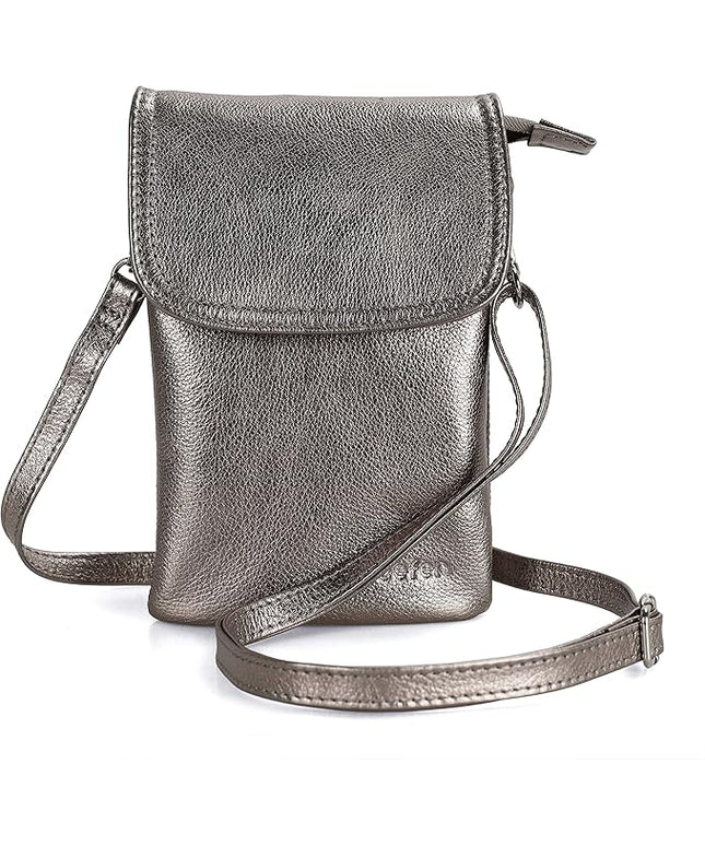 befen Genuine Leather Small Crossbody Bags for Women Cell Phone Bag Cross Body Purses,Silver Zipper