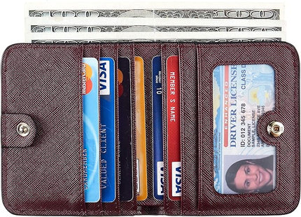 Toughergun Women’s Small Slim Leather Wallet with RFID Protection, Compact Bifold Mini Purse with Clear ID Window