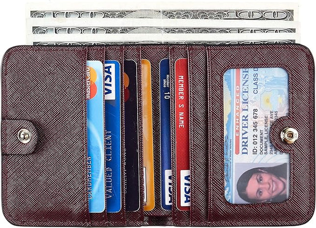Toughergun Women’s Small Slim Leather Wallet with RFID Protection, Compact Bifold Mini Purse with Clear ID Window
