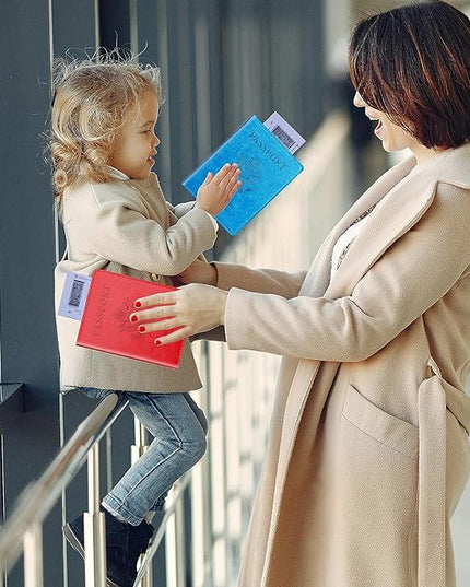 Sky Blue & Red Passport Holder Wallet Cover Case for Family Women Men, Cruise Essentials Travel Must Haves Passport Book Protector