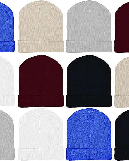 12 Pack Winter Beanie Hats for Men Women, Warm Cozy Knitted Cuffed Skull Cap, Wholesale