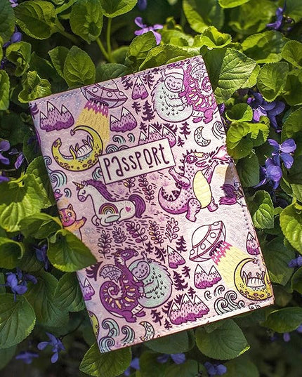 Passport Cover for Kids, Women and Men, Cute Travel Passport Holder (Dragon Yeti Pattern)