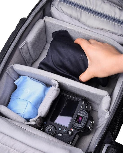 Eco-Fused Camera Lens Pouches - Microfiber Lens Cloth Bag - 4 Pack - Soft Camera Wraps for Multi-Sized Lenses and Accessories - Camera Bag Inserts - Home Travel Photography (Black/Gray/Blue)