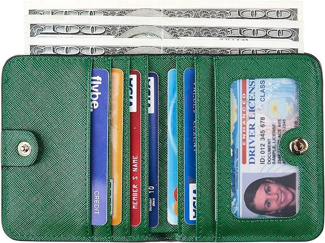 Toughergun Women’s Small Slim Leather Wallet with RFID Protection, Compact Bifold Mini Purse with Clear ID Window