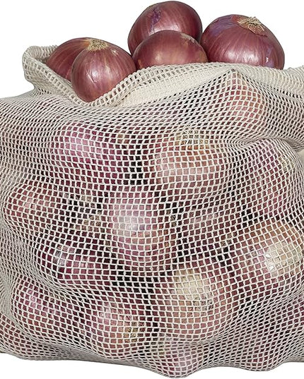 Cotton Mesh Produce Bags - Washable, Organic Cotton Vegetable Storage Bags - Large Net Mesh Onion & Potato Storage Sacks - 14"x18" (6 XL)