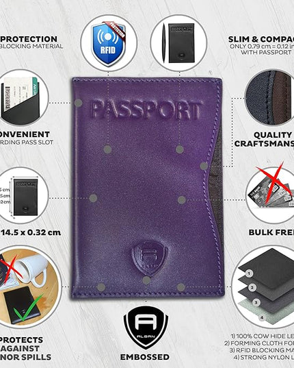 Alban RFID Passport Holder Women Men RFID Blocking Travel Passport Wallet Case Genuine Leather Passport Cover porta pasaporte