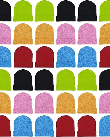 48 Pack Winter Beanies, Bulk Cold Weather Warm Knit Skull Caps, Mens Womens Unisex Hats