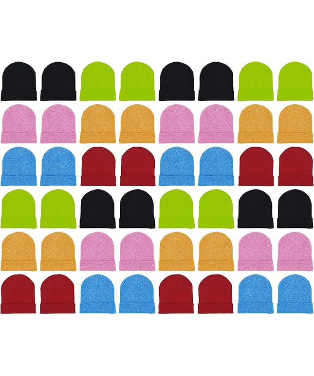 48 Pack Winter Beanies, Bulk Cold Weather Warm Knit Skull Caps, Mens Womens Unisex Hats