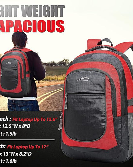 ProEtrade Backpack Bookbag for College Sturdy Travel Business Hiking Fit Laptop Up to 15.6 Inch Multi Compartment Gifts for Men Women Night Light Reflective (red)