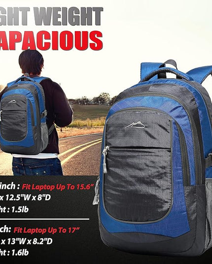 ProEtrade Backpack Bookbag for College Sturdy Travel Business Hiking Fit Laptop Up to 15.6 Inch Multi Compartment Gifts for Men Women Night Light Reflective (Blue)