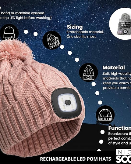 Night Scope Classic Rechargeable LED Warm Knit Beanie Head Light Hat Headlamp for Outdoor Activities