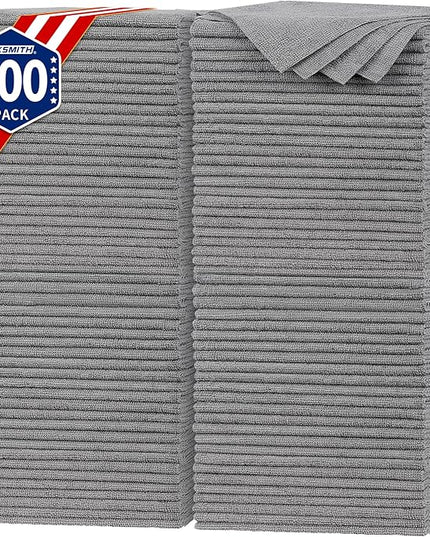 FIXSMITH Shop Towels, Pack of 100, Grey Microfiber Cleaning Cloth Bulk, Microfiber Towels for Cars, All-Purpose Absorbent Cleaning Rags, Dust Cloth for Automotive, Mechanic, Garage, 11.5 x 11.5 inch