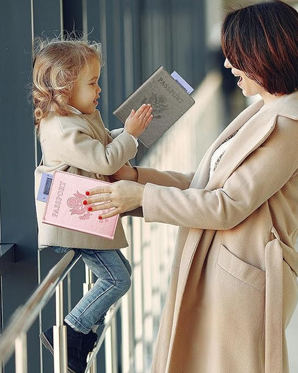 Rose Gold & Gray Passport Holder for Travel, Passport Wallet Cover Case for Family Women Men Cruise Essentials, Travel Must Haves Passports Book Protector