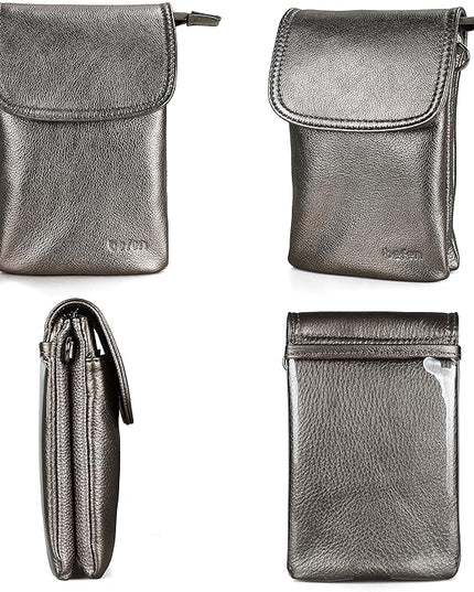 befen Genuine Leather Small Crossbody Bags for Women Cell Phone Bag Cross Body Purses,Silver Zipper