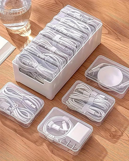 11 Box Cable Organizer Storage Box, Desktop Cable Management with Switch, Power Cord Organizer for Office,Home,Desk Accessories Storage Stationery Supplies and Accessories（Clear） (11 Box)