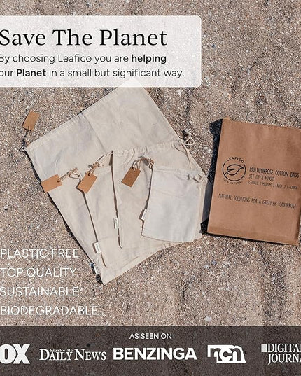 LEAFICO Reusable Produce Storage Bags - XX-Large 19x23 3 Pack - Breathable Muslin Fabric Sacks with Drawstrings – Dust-Proof Travel Cotton Bags for Laundry, Clothes, Purses