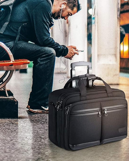 KROSER Rolling Laptop Bag Premium Rolling Briefcase Fits Up to 17.3 Inch Laptop Overnight Computer Bag with RFID Pockets for Travel/Business/Men/Women-Black