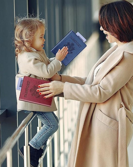 Herain Passport Holder 2Pcs, Passport Cover Wallet Case for Women Men Family, Passports Book Holders Travel Must Haves Cruise Ship Essentials (Dark Blue & Wine red)