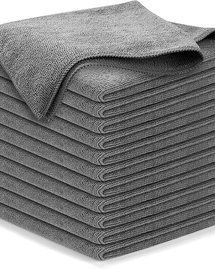 USANOOKS Microfiber Cleaning Cloth Grey - 12 Pcs (12.5"x12.5") - High Performance - 1200 Washes, Ultra Absorbent Microfiber Towel Weave Grime & Liquid for Streak-Free Mirror Shine - Car Washing Cloth
