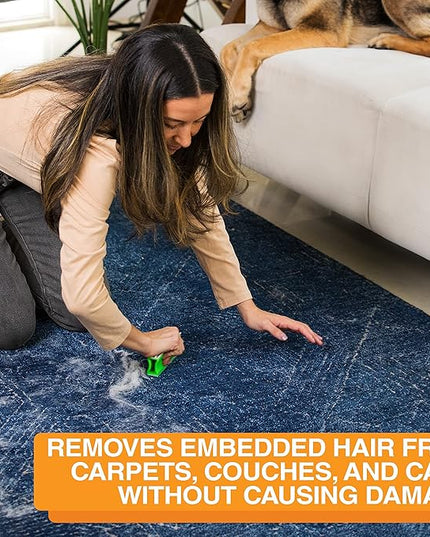 FurDozer Pet Hair Remover & Auto Detailing Tools - Cat & Dog Hair Remover for Carpets, Car Interiors, Couches, Bedding, & Pet Furniture (Green, X3 MINI - 3.5" Long)